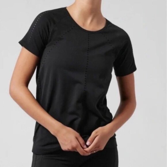 Athleta Foothill Seamless Athletic Tee Top Shirt Short‎ Sleeves Black Size S - Picture 1 of 10